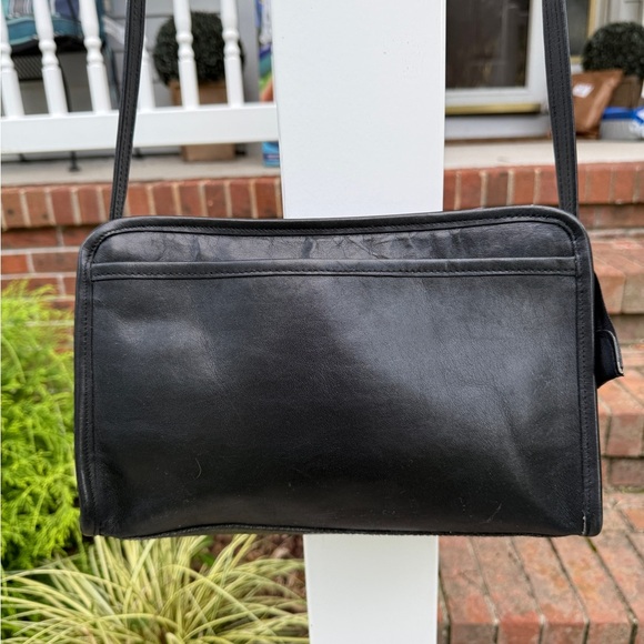 Vintage 90s Black Real Leather Shoulder Handbag Swagger Bag - Picture 3 of 12